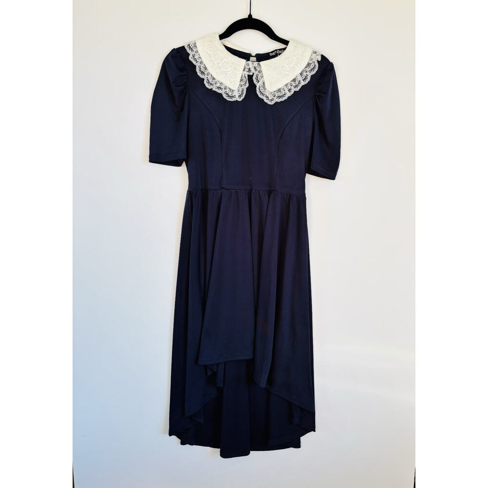 Victorian Goth Alt Hot Topic Wednesday Peter Pan Collar Navy Dress Size Small